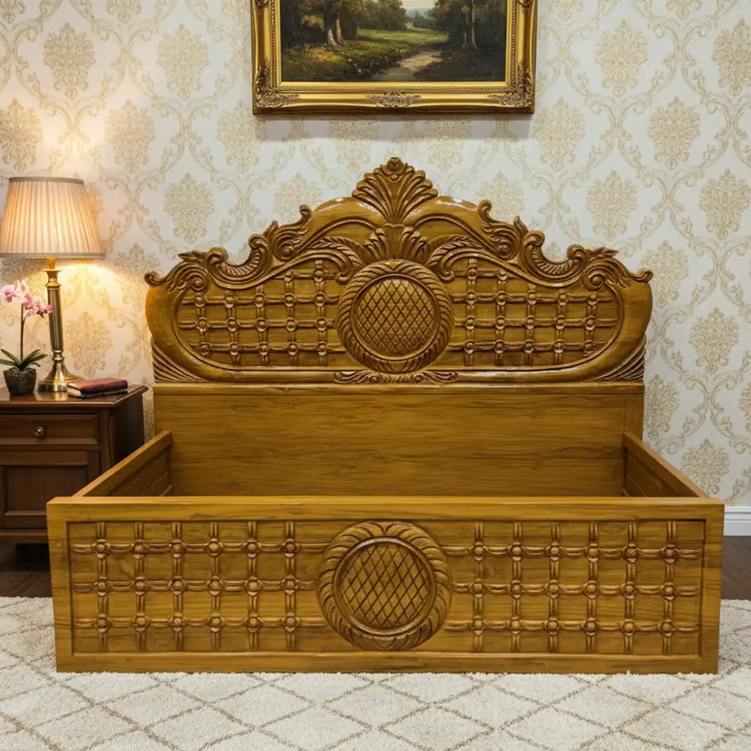 06 Mahogany Wooden Double Bed Mahogany Wooden Double Bed - Image 1