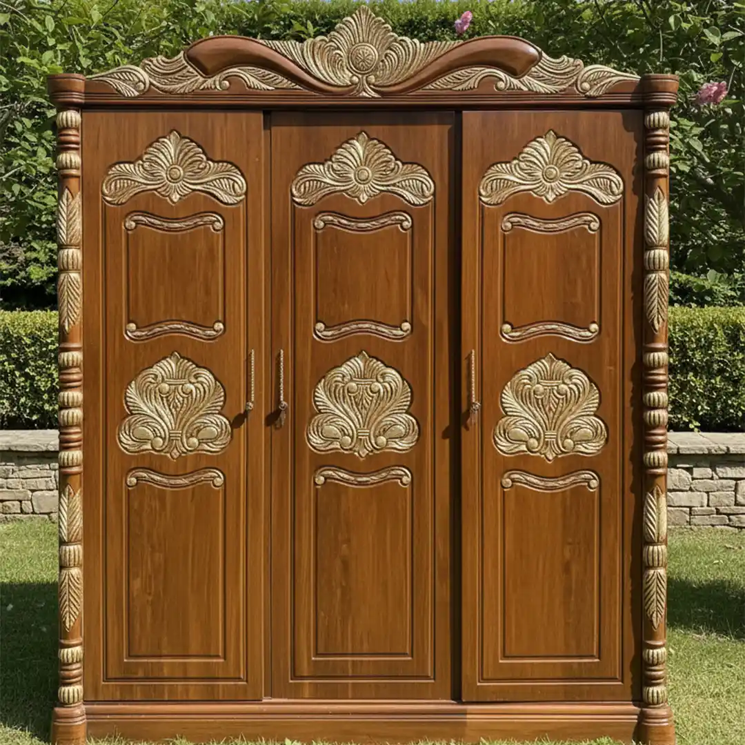 24 3-Part Opera-Style Wooden Almirah with Crown Top 3-Part Opera-Style Wooden Almirah with Crown Top - Image 1