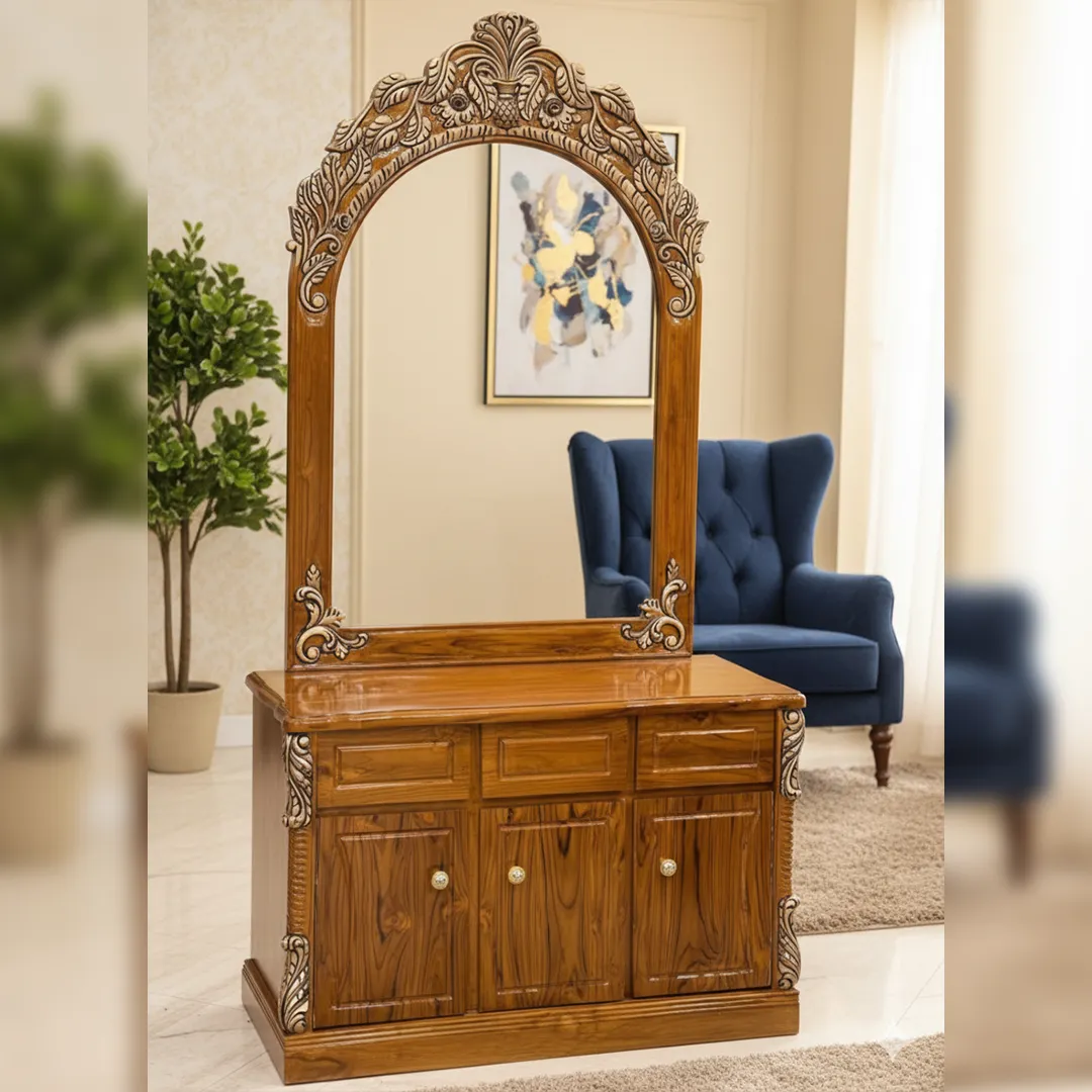 29 Classic Ornate Arched Dressing Table with Antique Silver Carvings Classic Ornate Arched Dressing Table with Antique Silver Carvings - Image 1