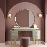 Circular Mirror Vanity Table with Gold-Tipped Stiletto