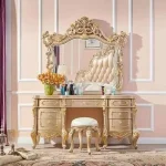 Luxury European Gold-Finish Wooden Dressing Table