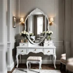 White Dressing Table with Oval Touch Mirror