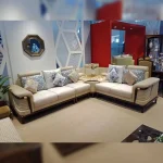Modern L-Shaped Wooden Sofa Set With Golden Touch