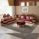 Luxurious Maroon & Beige Corner Sofa Set