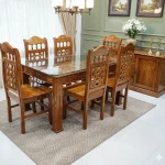 Elegant 6-Seater Wooden Dining Set with Glass Table Top