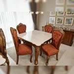 Luxurious 4-Seater Dining Set in Orange Velvet