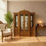 Hand-Carved Wooden Showcase Cabinet